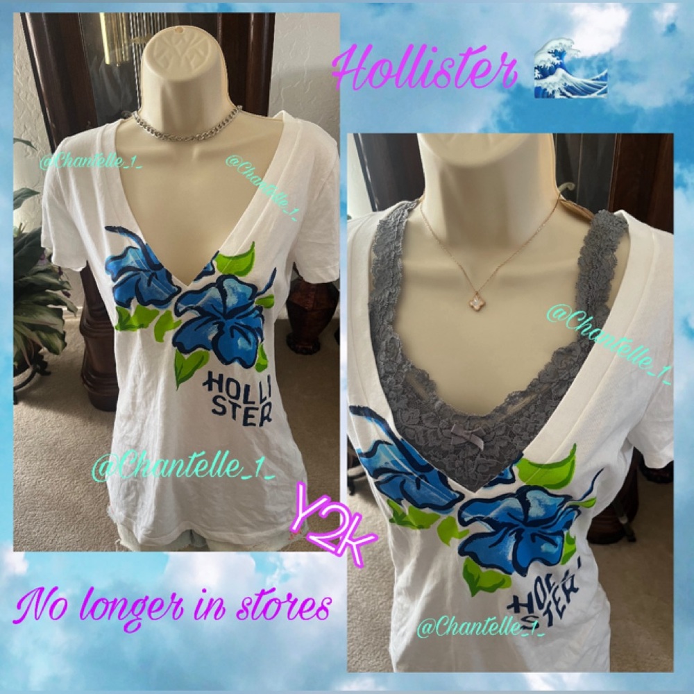 NWT Y2K Vintage Hollister V-neck top short sleeve - Picture 1 of 16